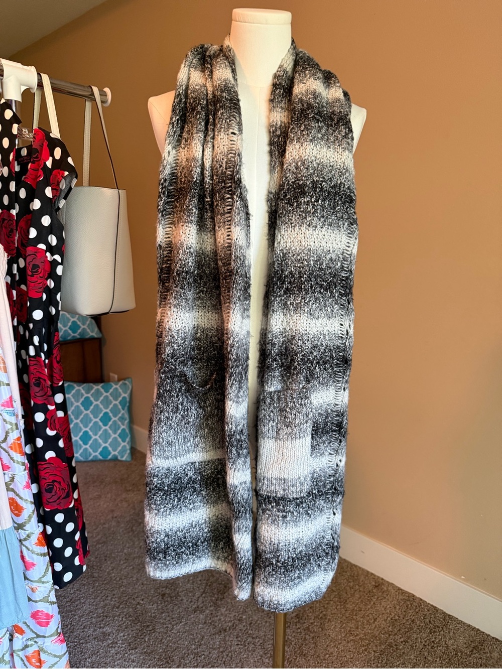 White House Black Market Black & White Striped Knit Scarf Vest